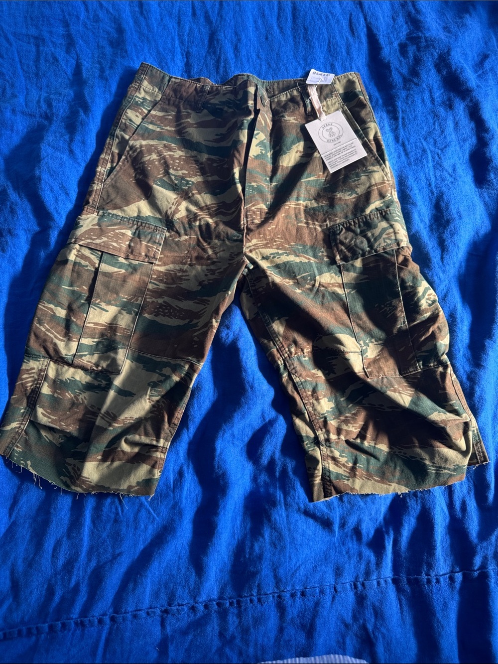 Urban Renewal Tiger Stripe Camo Cargo Shorts - Green Brown